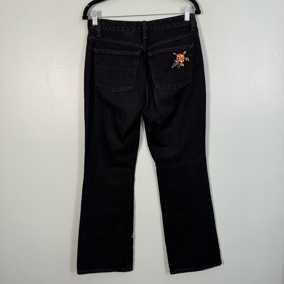 EXPRESS Vintage Jeans Womens 5/6 Y2K Floral Embroidered Mid Rise Flare Black USA - Picture 6 of 8
